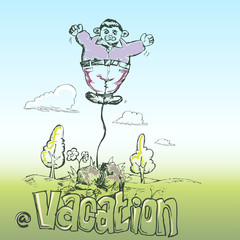 fat worker free on a vacation day hand draw cartoon illustration