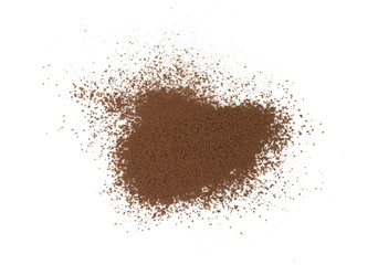 Pile cocoa powder isolated on white background.