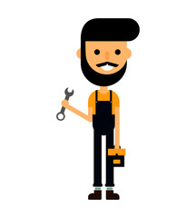 happy Repairman with toolbox. Worker customer service isolated on white background. cartoon character. vector illustration.