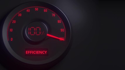 Red and black efficiency meter or indicator, 3D animation