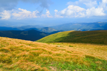Fototapeta premium Panoramic view from Hoverla, Carpathian mountains, Ukraine. Horizontal outdoors shot