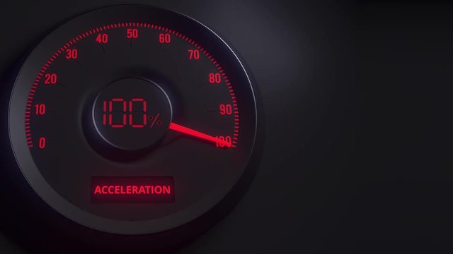 Red and black acceleration meter or indicator, 3D animation