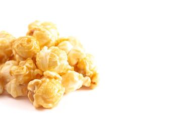 Lightly Carameled Popcorn on a White Background