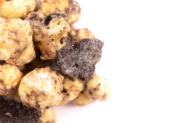Cookies and Cream Flavored Popcorn on a White Background