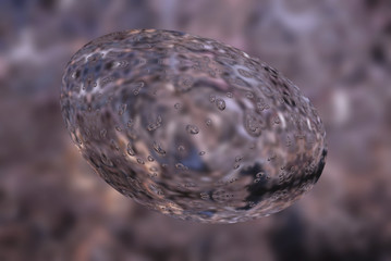 A drop of water inside which there are many air bubbles on spotted background. Abstract 3d rendering illustration