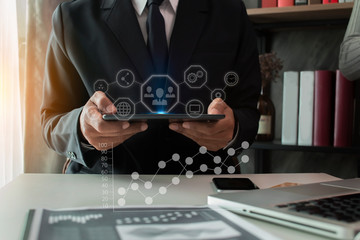 business using tablet with icon