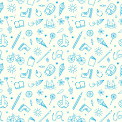 Childhood theme doodle seamless pattern