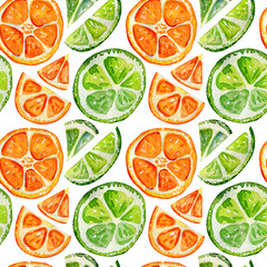 Seamless pattern with orange, grapefruit and lime.