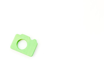 photo camera concept on white background top view mock up