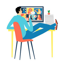 Cartoon worker watching girls on computer screen