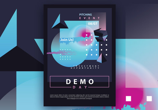 Dark Futuristic Flyer Layout with Colorful Gradient 3D Accents