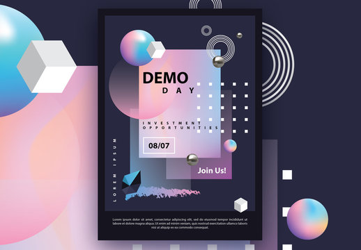 Dark Futuristic Flyer Layout with Colorful Gradient 3D Accents