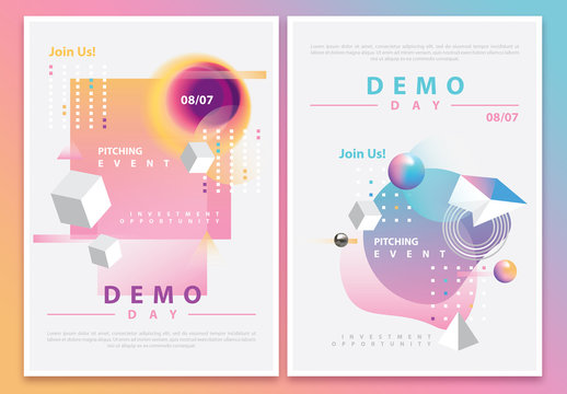 Futuristic Flyer Layout Set with Colorful Gradient 3D Compositions