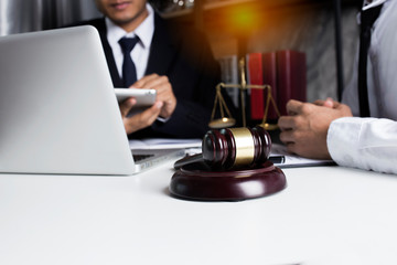 Lawyer working with laptop and interface icon