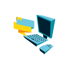 desktop computer with ribbon isolated icon