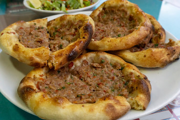 Traditional Turkish pide (pizza), delicious, mince,