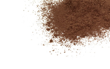 Pile cocoa powder isolated on white background.