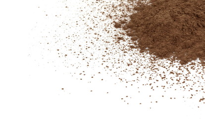 Pile of fresh ground coffee powder isolated on white.