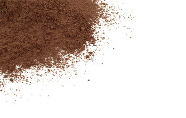 Pile of fresh ground coffee powder isolated on white.