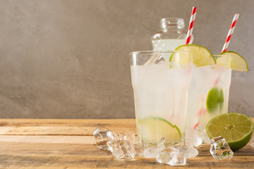 Cold lemonade, lime, cooling drink, summer mood, cocktail with ice