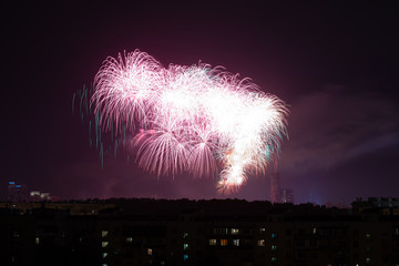 beautiful fireworks in night sky MOSCOW/Russia 9 may 2019