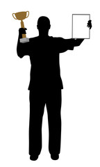 Winner with golden trophy and certificate