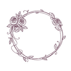 Floral frame with bouquet. Wreath of rose flowers.