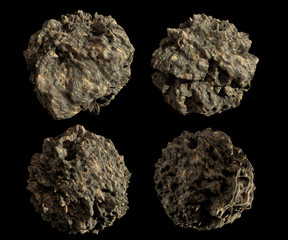 3D Render of Isolated Asteroids on Black Background