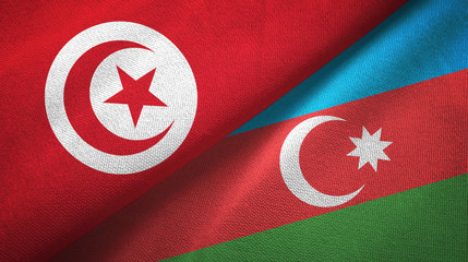 Tunisia and Azerbaijan two flags textile cloth, fabric texture 