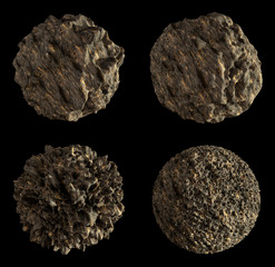 3D Render of Isolated Asteroids on Black Background