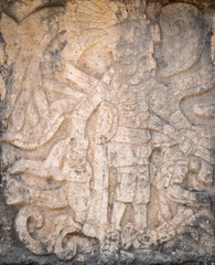 Ancient mayan stone relief representing a king