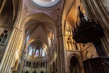 Provins, France - February 20, 2019: Interior of Collégiale Saint-Quiriace