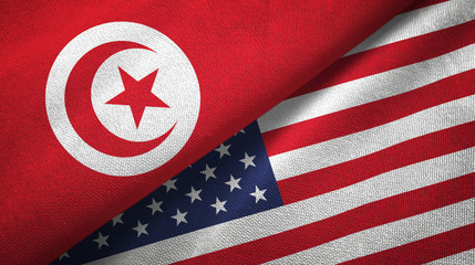 Fototapeta premium Tunisia and United States two flags textile cloth, fabric texture