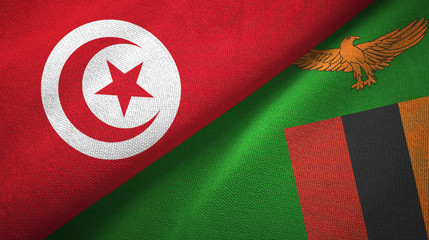 Tunisia and Zambia two flags textile cloth, fabric texture