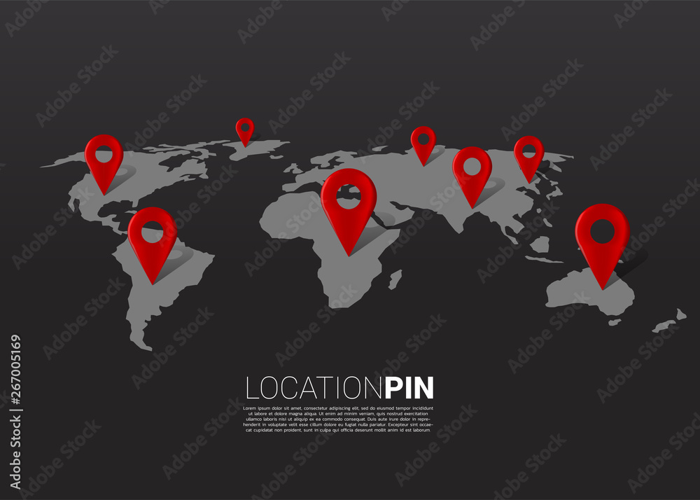 Aufkleber 3D location pin marker on world map. Concept for GPS navigation system infographic .