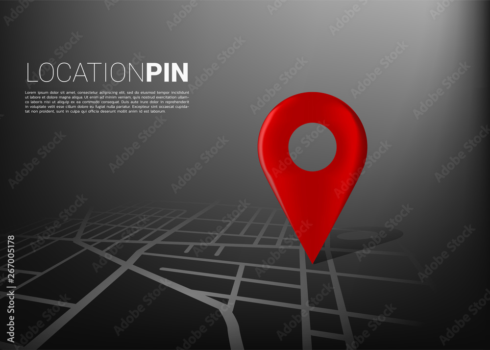 Poster 3d location pin marker on city road map. concept for gps navigation system infographic