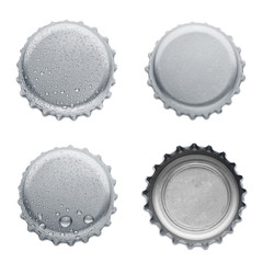 collection of various bottle caps isolated on white background