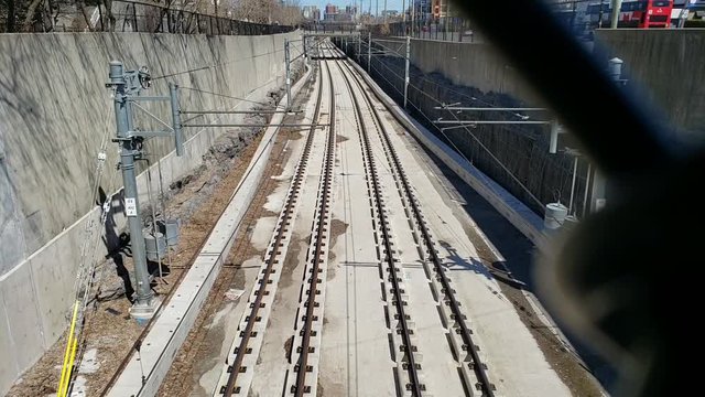 Light Rail Transit - two electric trains passing each other.