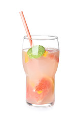 Glass of grapefruit cocktail isolated on white