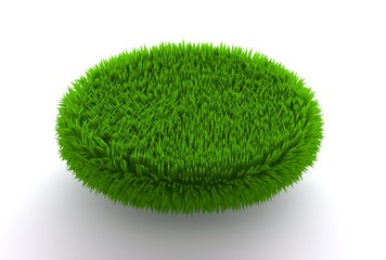 Grass Disk Icon -  Green Floral Moss Shape Isolated on White - 3D Rendering Model Concept 