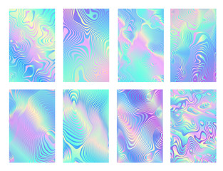 Set of Unicorn Holographic Light Zebra Patterns Textures - Iridescent Rainbow Hologram Foil Material Background
