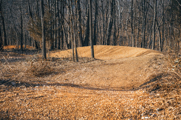 Mountain bike trails in the woods, dirt paths in Northwest Arkansas, famous attraction  area...