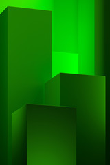 Fototapeta premium 3D rendering Pedestal for display ,Platform for design, Blank abstract green product stand with lamp light spot.