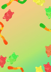 Marmalade bears and marmalade worms. Summer vector postcard. Design for banner, flyer, poster, greeting card, invitation.