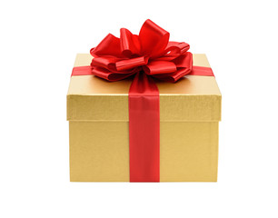 Golden gift box isolated on a white background