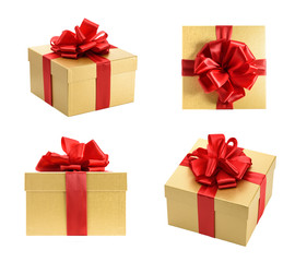 Golden gift box collection isolated on a white background