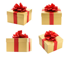 Golden gift box collection isolated on a white background