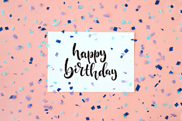 Happy birthday card with colorful confetti background