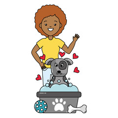 woman and animals pet grooming