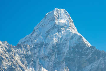 Scenery view of the main peak (6,812 m) of Mt.Ama Dablam in Himalaya range of eastern Nepal. Ama Dablam is one of the most beautiful mountain in the World.